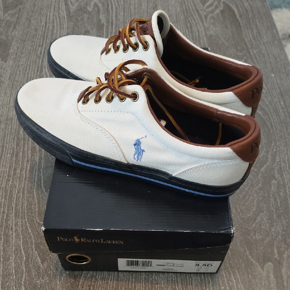Polo Vaughn by Ralph Lauren Men's Cream and Brown Sneakers